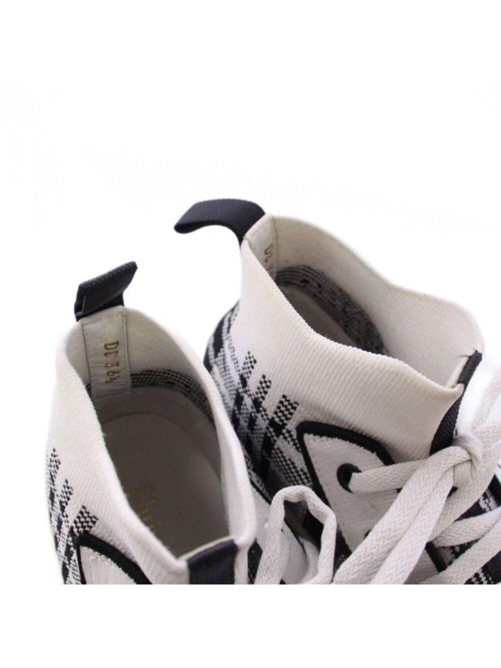 Christian Dior Walkn High Cut Sneakers Check 36.5 Black White Kck341 Tkt19 - Picture 5 of 7